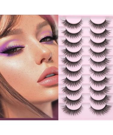 Natural False Eyelashes Mink Lashes Wispy Short Cat Eye Lashes Fluffy 3D Fake Eyelashes 10 Pairs for Women and Girls  13mm