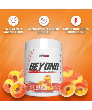 EHP Labs Beyond BCAA Powder Amino Acids Supplement for Muscle Recovery - 8g of Sugar Free BCAAs Amino Acids Post Workout Recovery Powder & 10g of EAA Amino Acids Powder - 60 Servings (Peach Candy Ring) Peach Candy Rings - Buy Online on SooperMarket.com