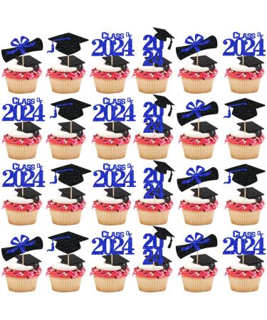 Blue Class of 2022 Graduation Cap Cupcake Toppers for 2022 Graduation Decorations