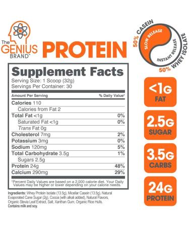 Buy Genius Protein Powder Natural Whey Isolate - Cocoa Flavor, 2 lbs | High-Quality Protein Supplement - Buy Online on SooperMarket.com