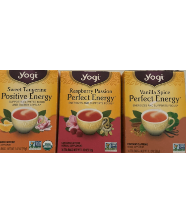 Yogi Tea - Energy Tea Variety Pack Sampler (3 Pack) - Sweet Tangerine Positive Energy Raspberry Passion Perfect Energy and Vanilla Spice Perfect Energy - Contains Caffeine - 48 Tea Bags