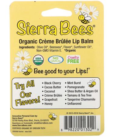 Sierra Bees Organic Lip Balm 4 Pack - Creme Brulee (0.15 oz Each) - Natural Moisturizer - Buy Online on SooperMarket.com
