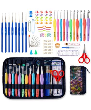 Inscraft 82 Pcs Crochet Hook Set, 19 Sizes 0.6mm-8mm(L), Ergonomic Soft Grip Handles Crochet Needles (11 Sizes) Kit with Bag for Arthritic Hands, Crochet Starter Kit for Beginners Knitting Yarn Lovers Large