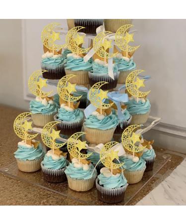 Rsstarxi 24 Pack Gold Glitter Moon and Star Cupcake Toppers Eid Mubarak Cupcake Toppers Ramadan Kareem Party Cupcake Picks for Eid Islamic Muslim Party Cake Decorations Design 5 - Buy Online on SooperMarket.com