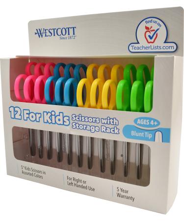 Westcott 13140 Right- and Left-Handed Scissors, Kids' Scissors, Ages 4-8, 5-Inch Blunt Tip, Assorted, 12 Pack