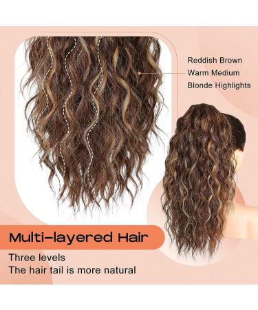 PORSMEER Claw Clip in Ponytail Hair Extensions 18 inches Long Curly Brown Ponytail Multi Layered Natural Fluffy Wave Synthetic Hairpiece for Womens Girls Everyday Wear Brown with highlights - Buy Online on SooperMarket.com