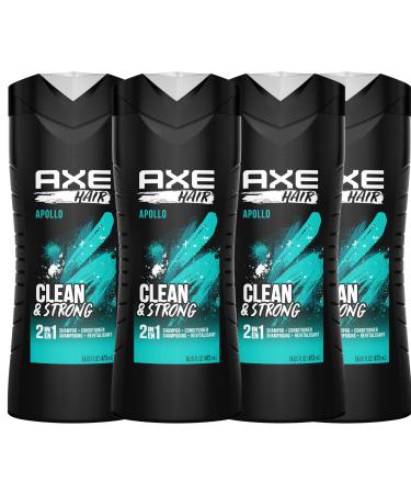 AXE 2-in-1 Shampoo and Conditioner for Clean & Strong Hair Apollo all-in-one for men 473 ml (Pack of 4)