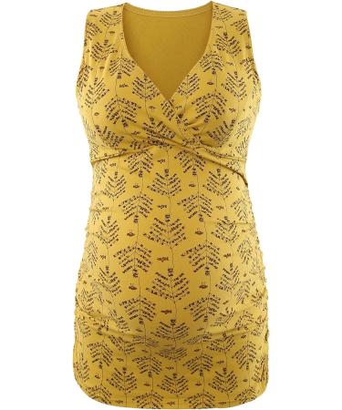 ZUMIY Maternity Nursing Top | Women's Cotton V Neck Shirt | Black+Yellow Print | Ruched Waist | Double Layer Tank - Buy Online on SooperMarket.com