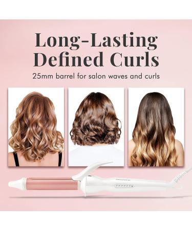 Lily England 25mm Ceramic Hair Curling Wand - Fast Heat-up Hair Tongs with Adjustable Temperature & Auto-Shut Off - Rose Gold Hair Curler - Buy Online on SooperMarket.com
