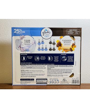 Glade Plugins Cashmere Woods & Clean Linen Scented Oil Refills + Warmer - Pack of 9 - Buy Online on SooperMarket.com
