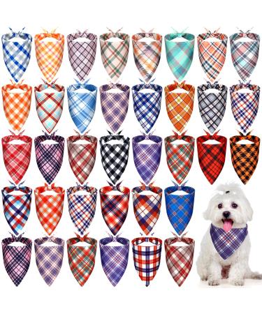 30 Pieces Dog Bandana Plaid Pet Bandana Checked Dog Bib Scarf Adjustable and Washable Dog Triangle Scarf Dog Kerchiefs Dog Handkerchiefs for Small to Medium Dog Puppy Cat (Cute Style)