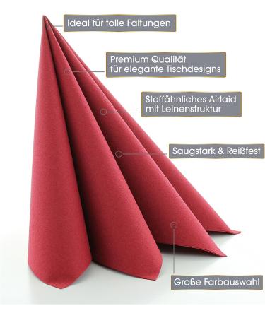Premium Bordeaux Red Guest Napkins for Weddings & Celebrations | Prime Guest Airlaid - 50 Pack 40x40 cm Fabric-Like Quality - Buy Online on SooperMarket.com