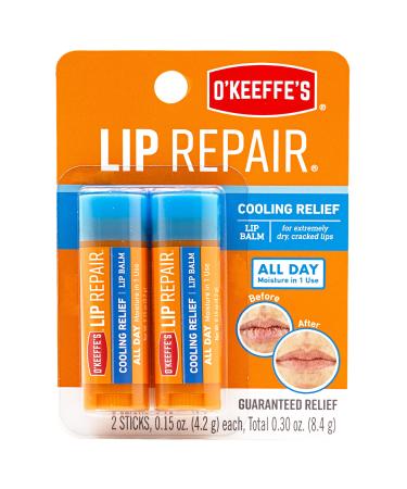O'Keeffe's Cooling Relief Lip Repair Lip Balm for Dry, Cracked Lips, Stick, Twin Pack