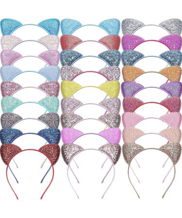 Janinka 30 Pcs Cat Ears Headband for Girls Glitter Sequin Cat Hairbands Shiny Kitty Headband Hair Metal Hoop Hair Accessories for Women Girls Daily Wearing Birthday Party Decoration