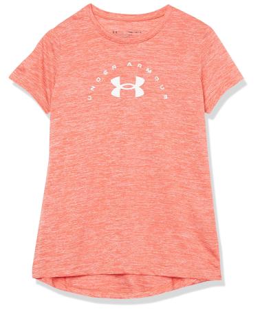 Under Armour Girls' Tech Twist Arch Big Logo Short-Sleeve Crew Neck T-Shirt Electric Tangerine (824)/White Small
