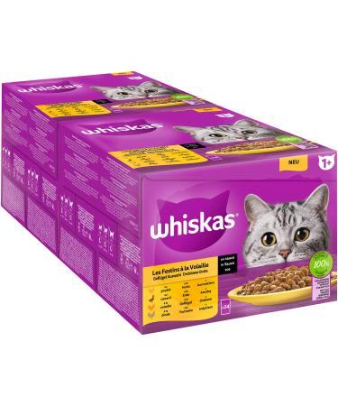 Whiskas 1+ cat food poultry selection in sauce 24x85g (2 packs) - high -quality wet feed for adult cats in 48 portion bags poultry 4.08 kg (1 Pack)