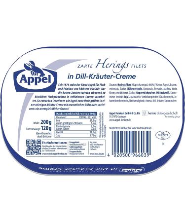 Appel Herring Filets in Dill-Kraueter Creme 200g (7.05oz) - Premium quality seafood delicacy - Buy Online on SooperMarket.com