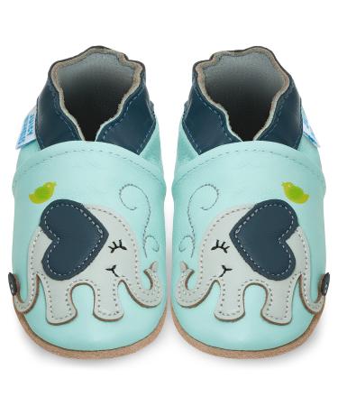 Baby Shoes with Soft Sole - Baby Girl Shoes - Baby Boy Shoes - Leather Toddler Shoes - Baby Walking Shoes 0-6 Months Blue Elephant
