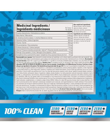 Pre Workout Powder with Creatine HCL Beta Alanine L Citrulline Explosive Energy and Performance Icy Blue Razz Flavour 100% Clean: No Added Sugar Artificial Colours or Flavours - 170g - Buy Online on SooperMarket.com