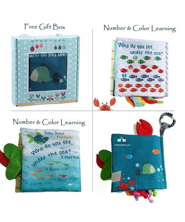Fish Baby Books - Soft Cloth Books for Babies 0-6 Months | Baby Toys for 6-12 Month Olds | Baby Shower Gifts Box with Teether | Newborn Baby Sensory Stroller Toys - Buy Online on SooperMarket.com