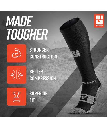 MudGear Premium Compression Socks - OCR Trail Running Socks | Men & Women | Black/Gray - Large - Buy Online on SooperMarket.com
