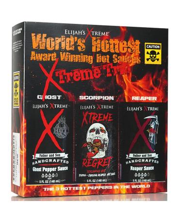 Elijah's Xtreme Award Winning Hot Sauce Variety Pack - Ghost Pepper, Scorpion Pepper, Carolina Reaper Hot Sauces (3 Bottles) - Buy Online on SooperMarket.com