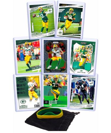Green Bay Packers Cards: Rodgers, Dillon, Jones, Travis Fulgham, Allen Lazard or Reggie White, Brett Favre, Ahman Green, Bart Starr ASSORTED Football Stars & Legends Trading Card & Wristbands Bundle