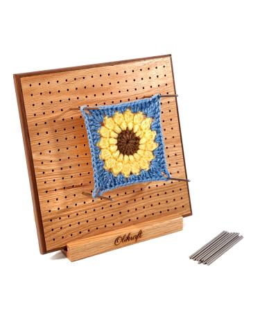 Olikraft Handcrafted Wooden Blocking Board - Excellent Gifts for Knitting Crochet and Granny Squares Lovers - Full Kit with 50 4-inches Stainless Steel Rod Pins  Stand Included (11 inches)