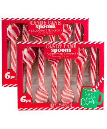 Candy Cane Peppermint Spoons  1 doz  (2 packs of 6) | Edible Candy Cane Spoons | Candy Cane Spoons for Hot Chocolate and Coffee 2.54 Ounce (Pack of 2)
