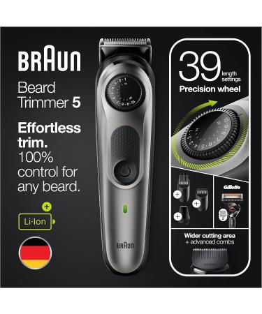 Braun Beard Trimmer Series 5 & Hair Clippers with Gillette Fusion5 ProGlide Razor 39 Length Settings UK 2 Pin Plug BT5260 Black/Silver - Buy Online on SooperMarket.com