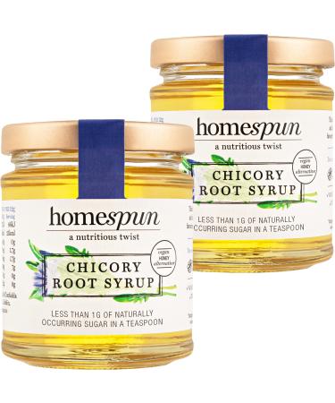Homespun Chicory Root Syrup - Keto & Low Carb Sweetener - Low Sugar Vegan Honey - High in Prebiotic Fibre - Diabetic Friendly Low GI Natural Sweetener - Plant Based - 2x 200g Glass Jars