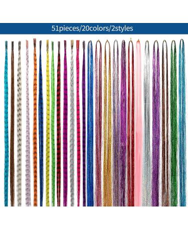 Iriisy Feather Hair Extensions & Tinsel Kit - 51 Pieces, 25 Colors - Sparkling Synthetic Hair Accesories for Christmas, Women, Cosplay - Buy Online on SooperMarket.com