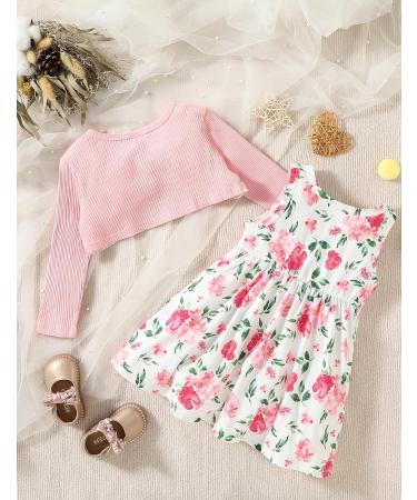 Puseky Toddler Girl 2 Piece Floral Sleeveless Dress & Cardigan Set, 3-4 Years, Pink - Buy Online on SooperMarket.com