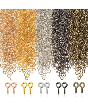 OIIKI 2000Pcs Screw Eye Pins, 5 Colors Small Metal Eye Pins Hooks, Mini Sturdy Eyelets Screw Threaded Clasps for Jewelry Making, Resin, DIY Arts Crafts (5 Colors, 4 x 8mm)