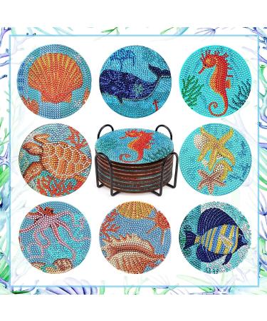 BABORUI 5D Ocean Diamond Painting Coasters - 8Pcs Sea Art Kit for Adults & Kids | Beach House Decor - Buy Online on SooperMarket.com