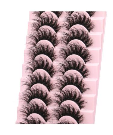 wiwoseo False Eyelashes Natural Styles Faux Mink Lashes Fluffy 3D Effect Fake Eyelashes 10 Pairs Pack