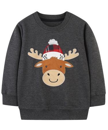 Boys Sweatshirt for Kids Dinosaur Jumper Cotton Casual Top Long Sleeve Pullover T-Shirt Toddler Girls Shirts Baby Clothes 1-8 Years 4-5 Years Elk
