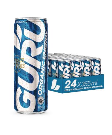 GURU Organic Energy Drink - Yerba Mate - Unlock Your Energy Potential - Naturally Sweetened with Monk Fruit and Stevia - No Sucralose - Plant Based Ingredients - Healthy Energy - 355 ml (Pack of 24)