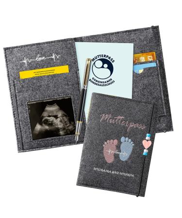 Motherpass cover made of handmade felt with compartments for storing insurance cards ultrasound pictures and vaccination pass etc. sweet gift for pregnant lines and future mothers (dark gray) Motherpass cover Germany dark gray