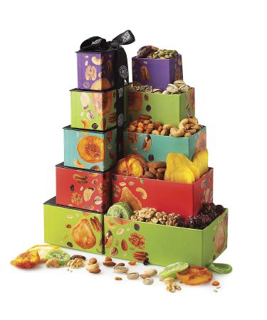 Dried Fruits & Nuts Tower Gift Basket - 5 Tier Gourmet Platter, Healthy Kosher Snack Box for Birthday & Anniversary - Care Package for Men, Women, Adults | Oh! Nuts - Buy Online on SooperMarket.com