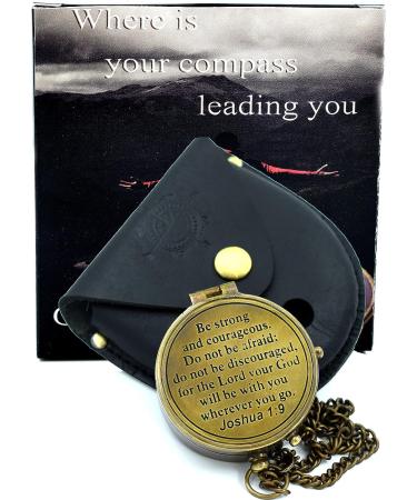 Brass Compass with Joshua 1:9 Confirmation - Christian Gifts for Women, Teens, Moms, Grandmas - Graduation, Easter, Birthday - Inspirational Bible Verse Included - Buy Online on SooperMarket.com