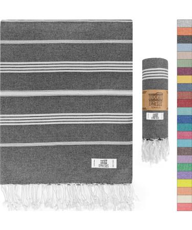 EPHESUS TOWELS Turkish Beach Towel - Turkish Cotton - 39x71 inch Oversized - Turkish Towel for Beach, Bath, Pool, Gym, Yoga - Prewashed, Lightweight, Quick Dry (Anthracite, New Sultan Pack 1) Anthracite New Sultan Pack 1