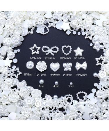 BELICEY Creamy-White Pearls Heart Nail Art Charms - 500pcs Mixed Flatback Pearls for Cute 3D Nails Design & DIY Jewelry - S2-White - Buy Online on SooperMarket.com