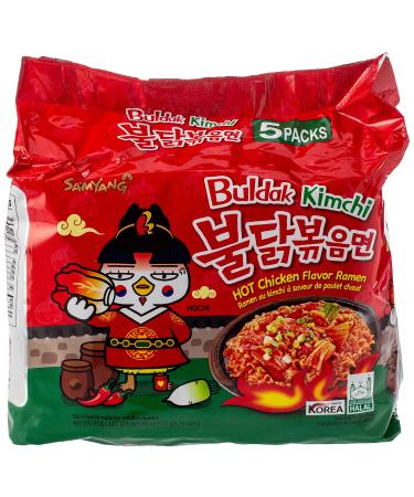 Samyang Buldak Hot Chicken Flavor Ramen with Kimchi taste instant Noodle delicious Korean noodles 5 pack (5 x 135g) Kimchi 675 g (5 pack)