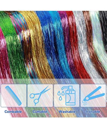 47 Inches Hair Extensions: 12 Colors Holographic Glitter Fairy Tinsel Kit for Women & Girls - Hair Accessories for Sparkles at Halloween, Christmas, New Year, Cosplay Party - Buy Online on SooperMarket.com