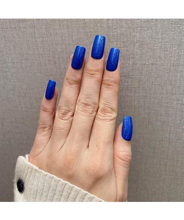 Buy Novo Ovo Blue Holographic Angular Press-On Nails - Small Artificial Fingernails with Glue for Easy Application | International Shipping Available - Buy Online on SooperMarket.com