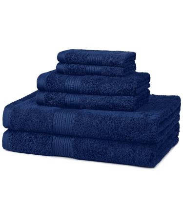 Amazon Basics 6-Piece Fade Resistant Bath, Hand and Washcloth Towel Set - Cotton, Navy Blue