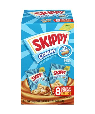 SKIPPY Creamy Peanut Butter Individual Squeeze Packs, 9.2 Ounce, (8 Pouches, Pack of 8)
