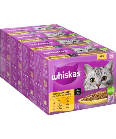 Whiskas 7+ cat food poultry selection in sauce 12x85g (4 packs) - high -quality wet food from the age of 7 in 48 portion bags poultry selection (sauce)