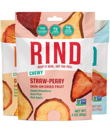 RIND Snacks No Added Sugar Dried Fruit Superfood Variety Pack  Straw-Peary Coco-Melon Orchard Blend  High Fiber Vegan Paleo Whole 30 Non-GMO 2.75oz-3oz 3 Pack (packaging may vary)